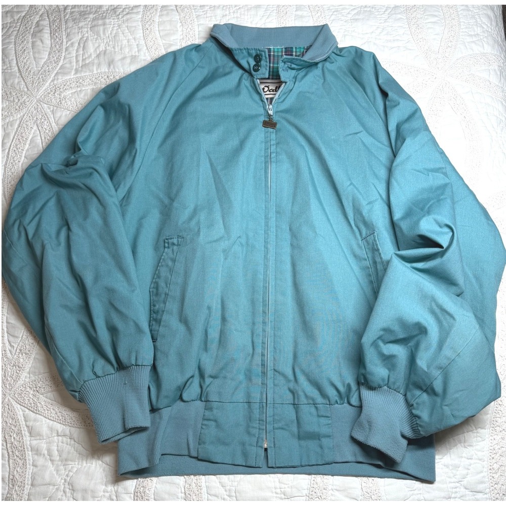 90s Vintage Walls Harrington Bomber Jacket Teal Plaid Lined Workwear Mens XL